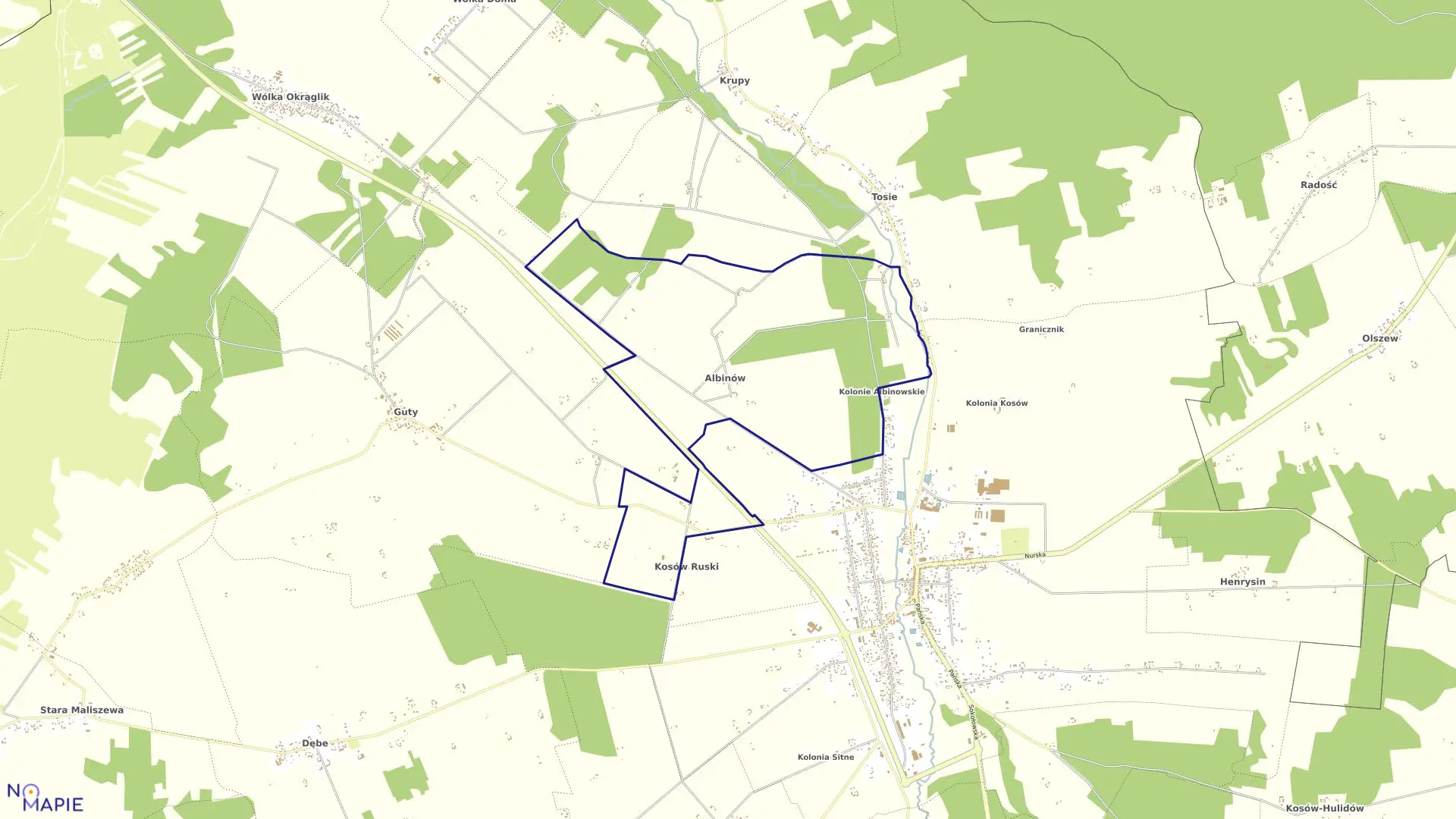 Mapa obrębu ALBINÓW w gminie Kosów Lacki