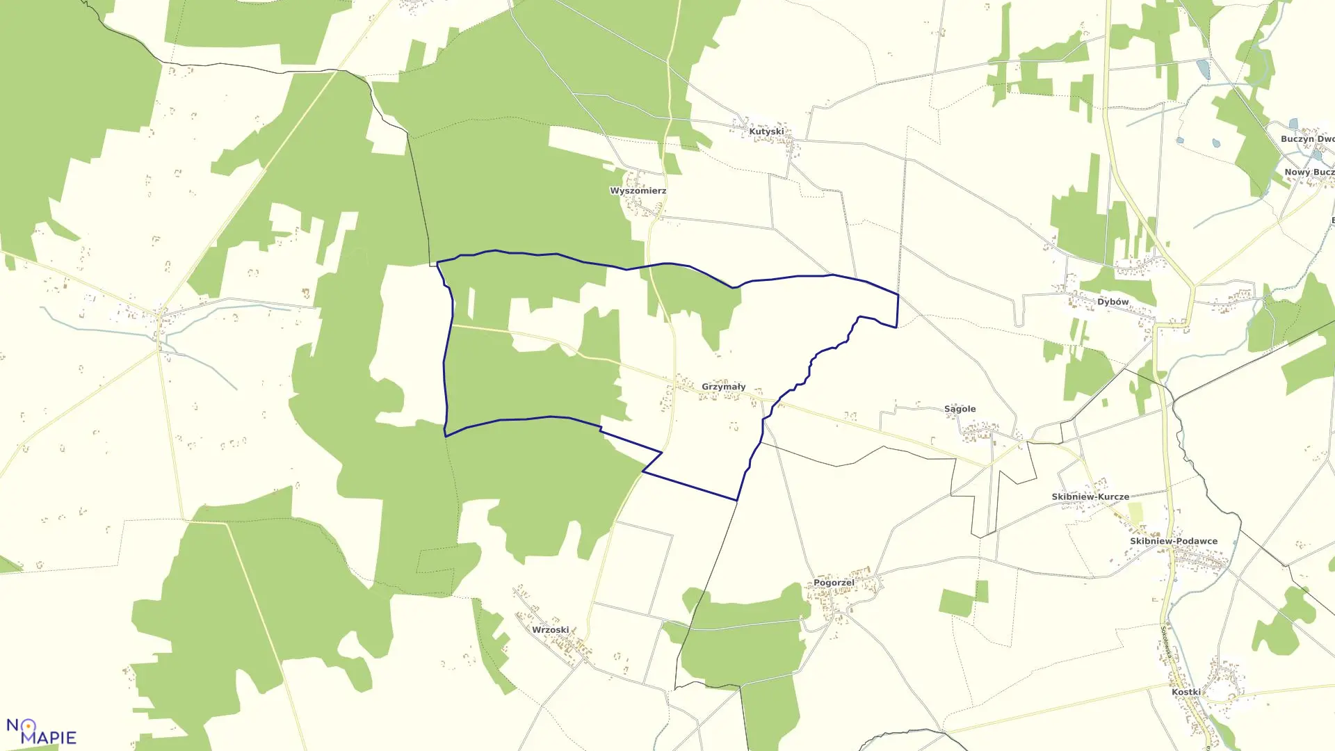 Mapa obrębu GRZYMAŁY w gminie Kosów Lacki