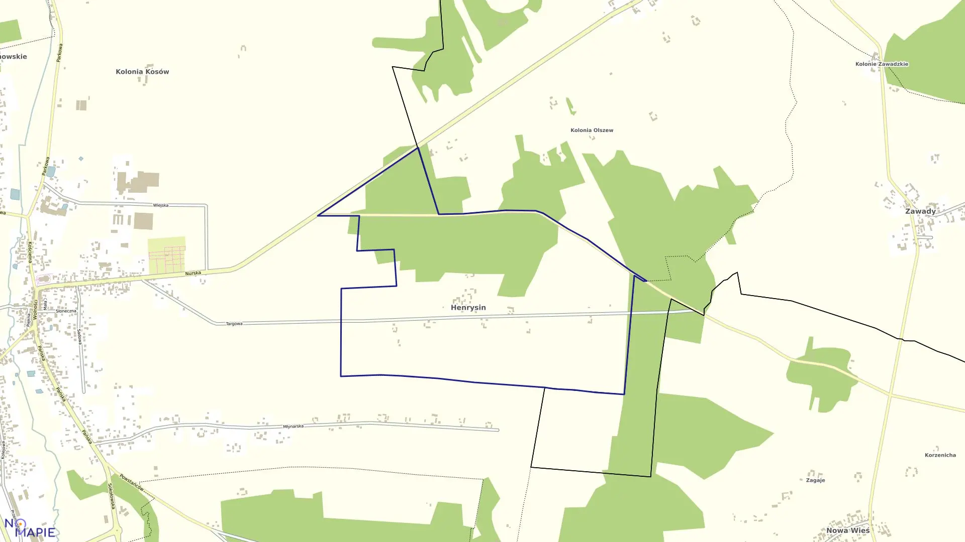 Mapa obrębu HENRYSIN w gminie Kosów Lacki