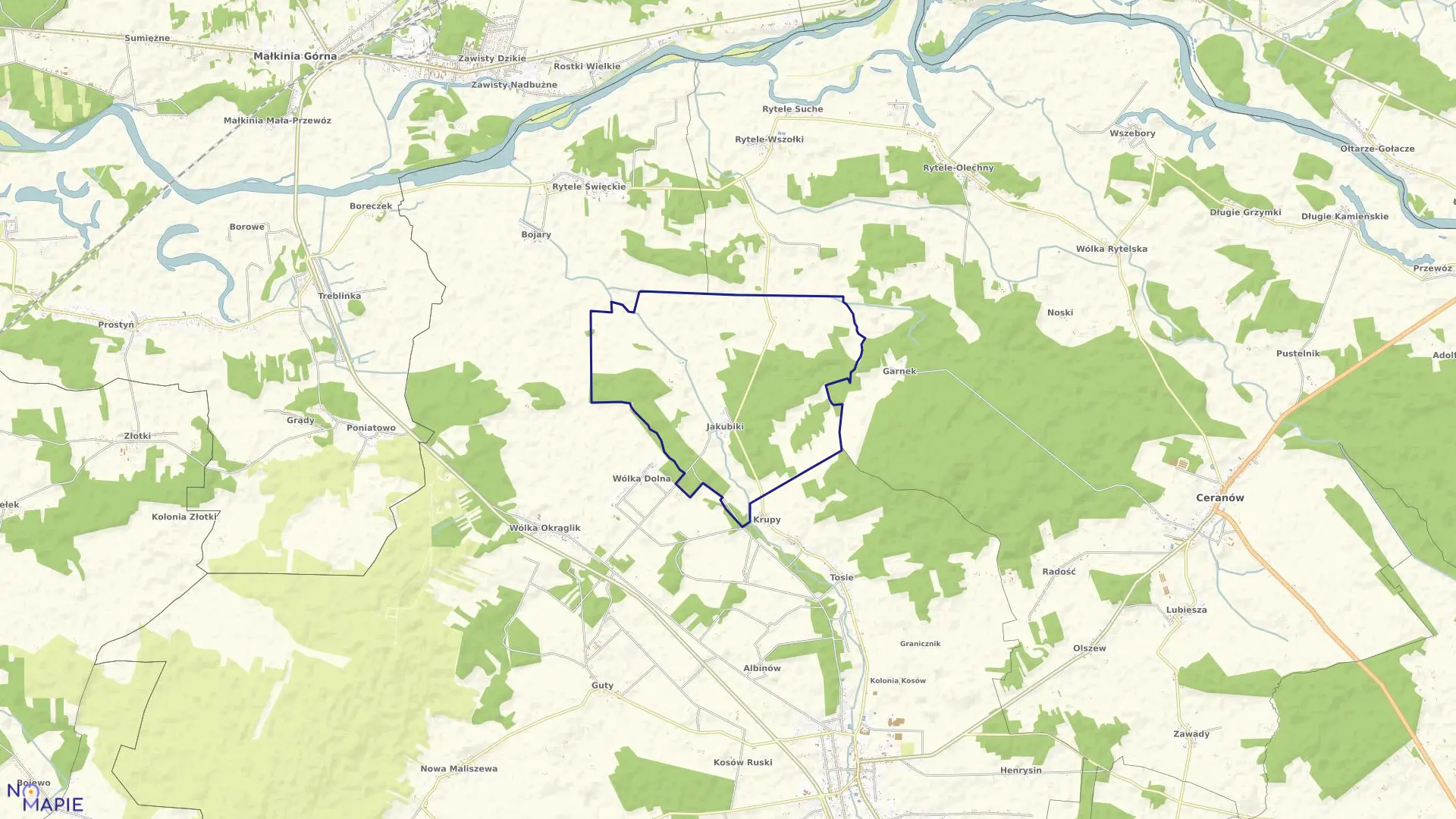 Mapa obrębu JAKUBIKI w gminie Kosów Lacki