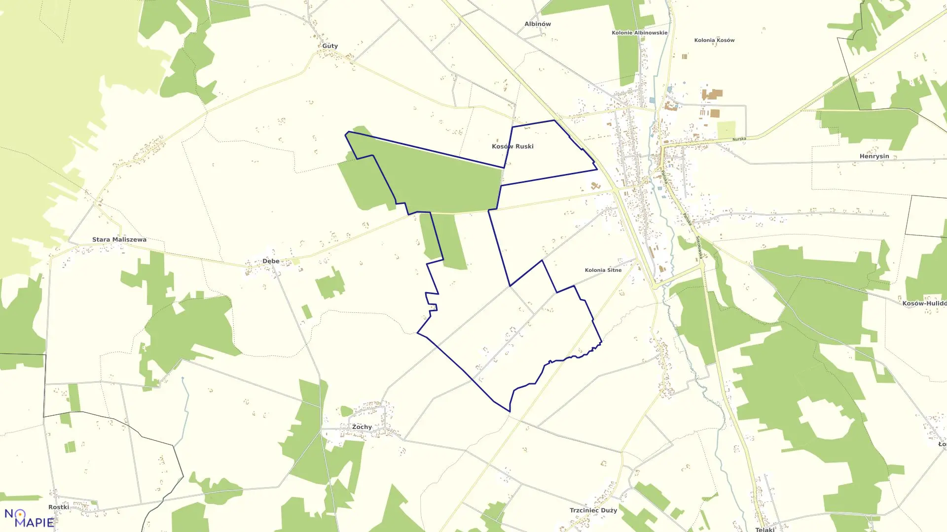 Mapa obrębu KOSÓW RUSKI w gminie Kosów Lacki