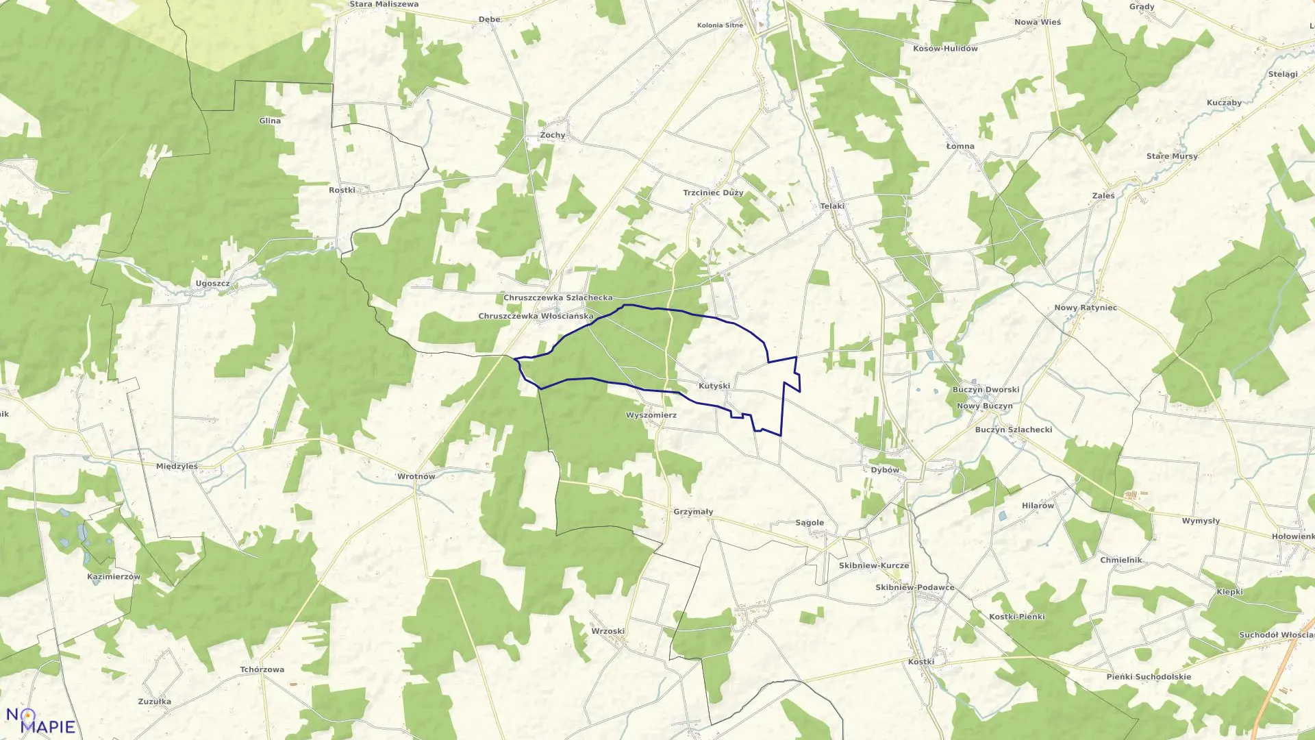 Mapa obrębu KUTYSKI w gminie Kosów Lacki