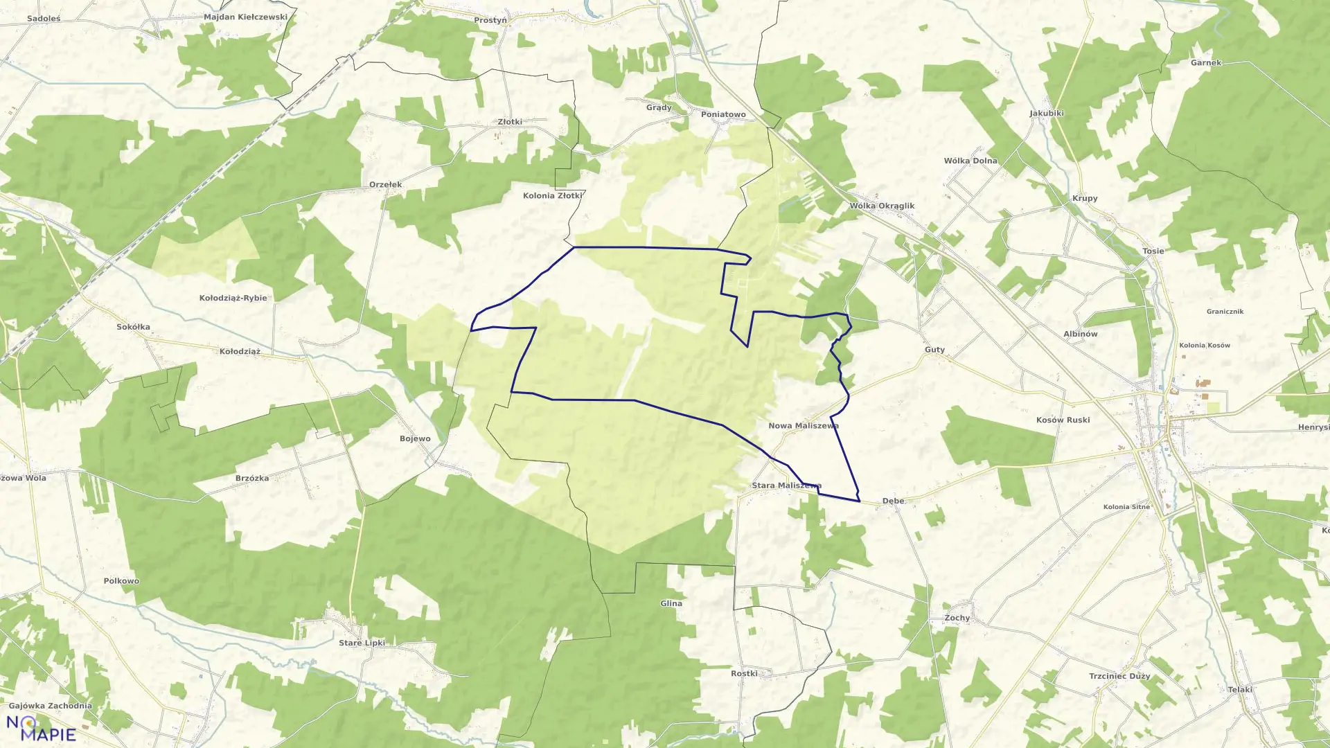 Mapa obrębu NOWA MALISZEWA w gminie Kosów Lacki