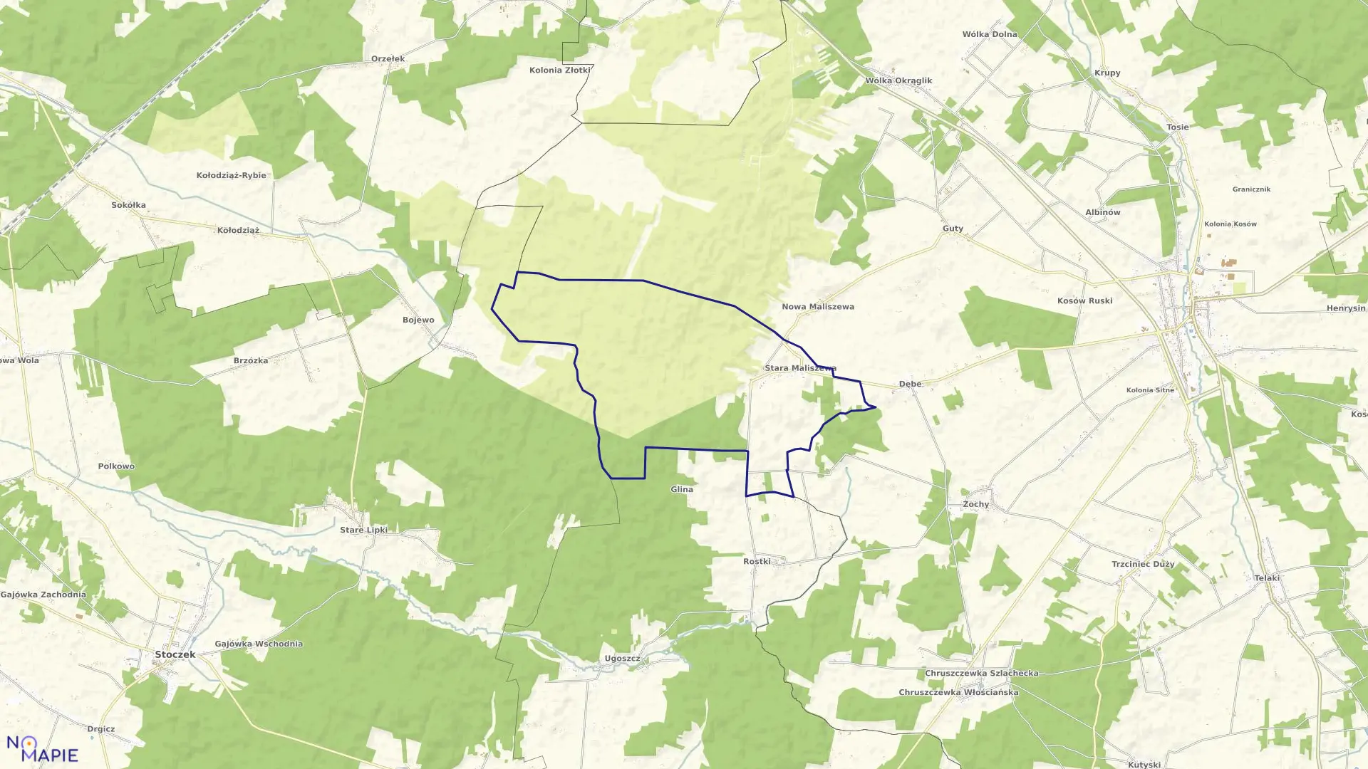 Mapa obrębu STARA MALISZEWA w gminie Kosów Lacki