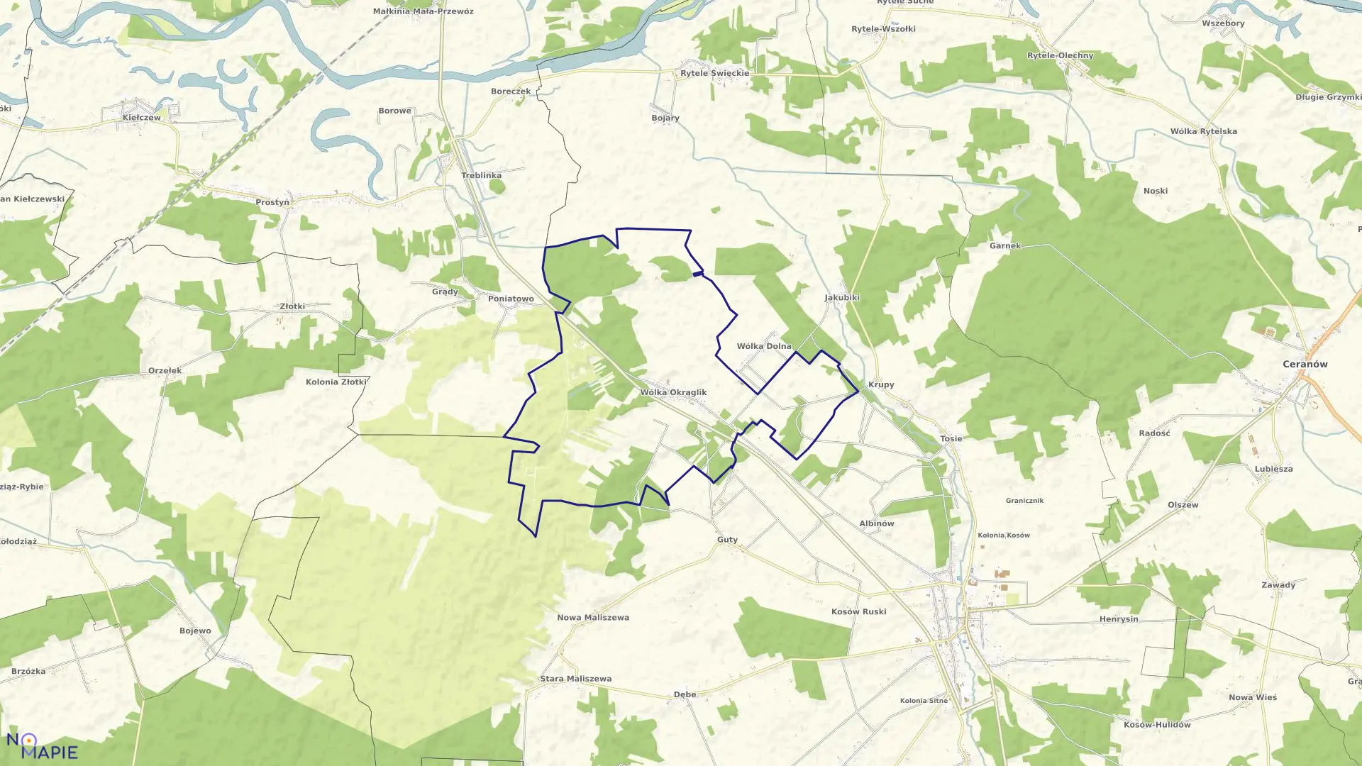 Mapa obrębu WÓLKA OKRĄGLIK w gminie Kosów Lacki