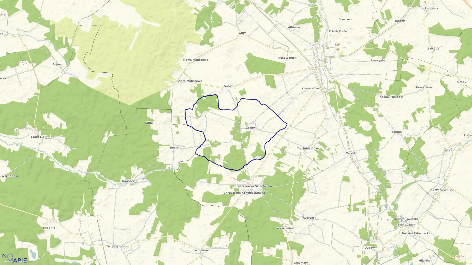 Mapa obrębu ŻOCHY w gminie Kosów Lacki